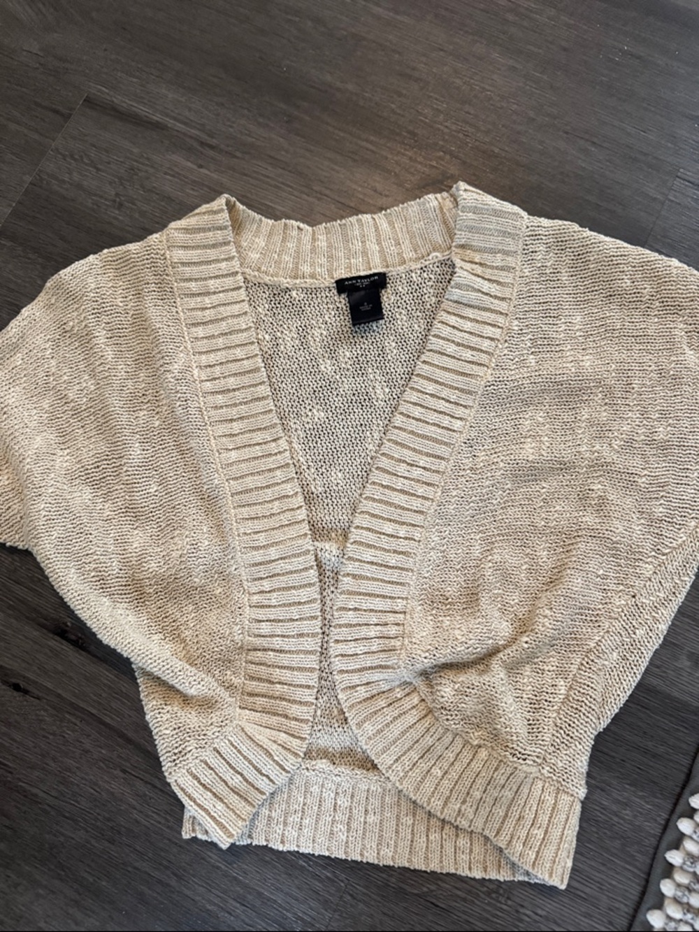 Ann Taylor Cream Open-Front Knit Cardigan